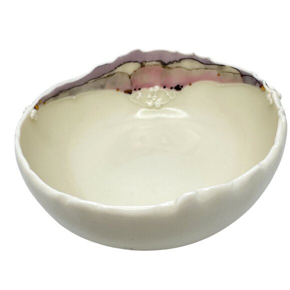 Carolyn Carroll Dish 90s Vtg Trinket Jewelry Pink Gold Dish Bowl Artist Signed - Picture 2 of 6